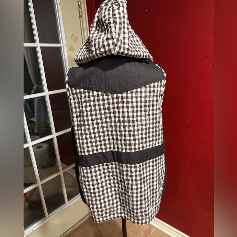 Vintage Japanese Bally Gingham Hooded Vest Brown White Check Cotton Women’s M/L - Picture 10 of 10